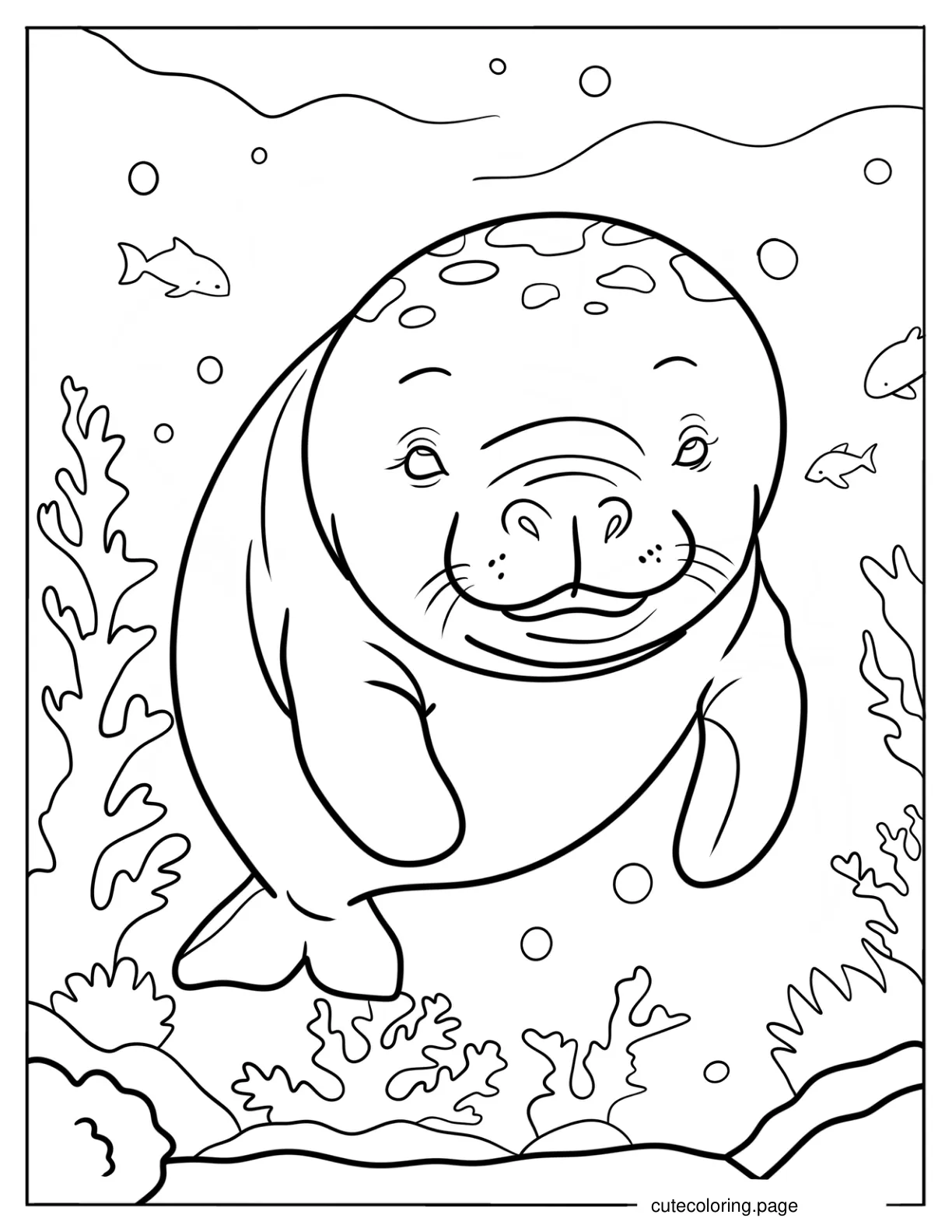 Realistic Baby Manatee Underwater Coloring Page coloring page