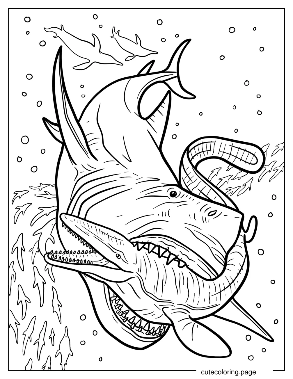 Megalodon Biting A Mosasaurus coloring page