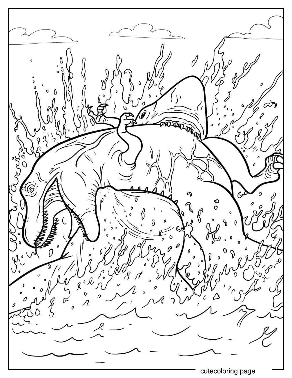 Megalodon Catching A Raptor In The Water coloring page