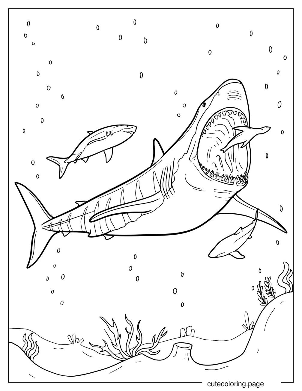 Megalodon Eating Large Sharks Coloring Sheet coloring page