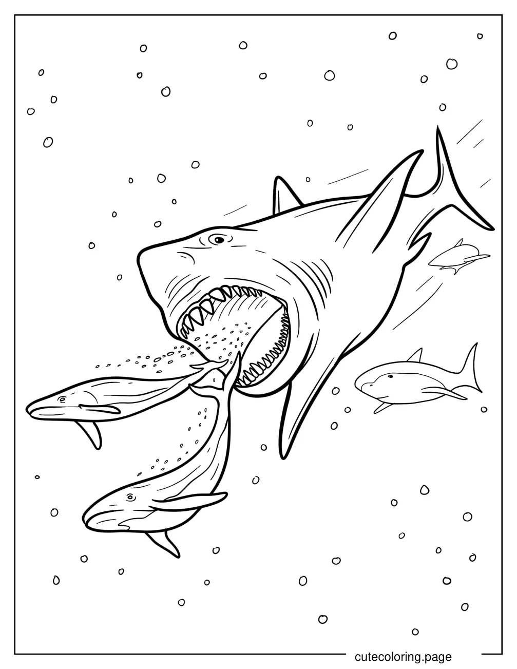 Megalodon Stalking Whales Coloring Sheet coloring page