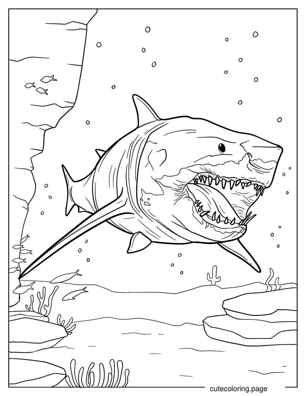 Realistic Scarred Megalodon coloring page