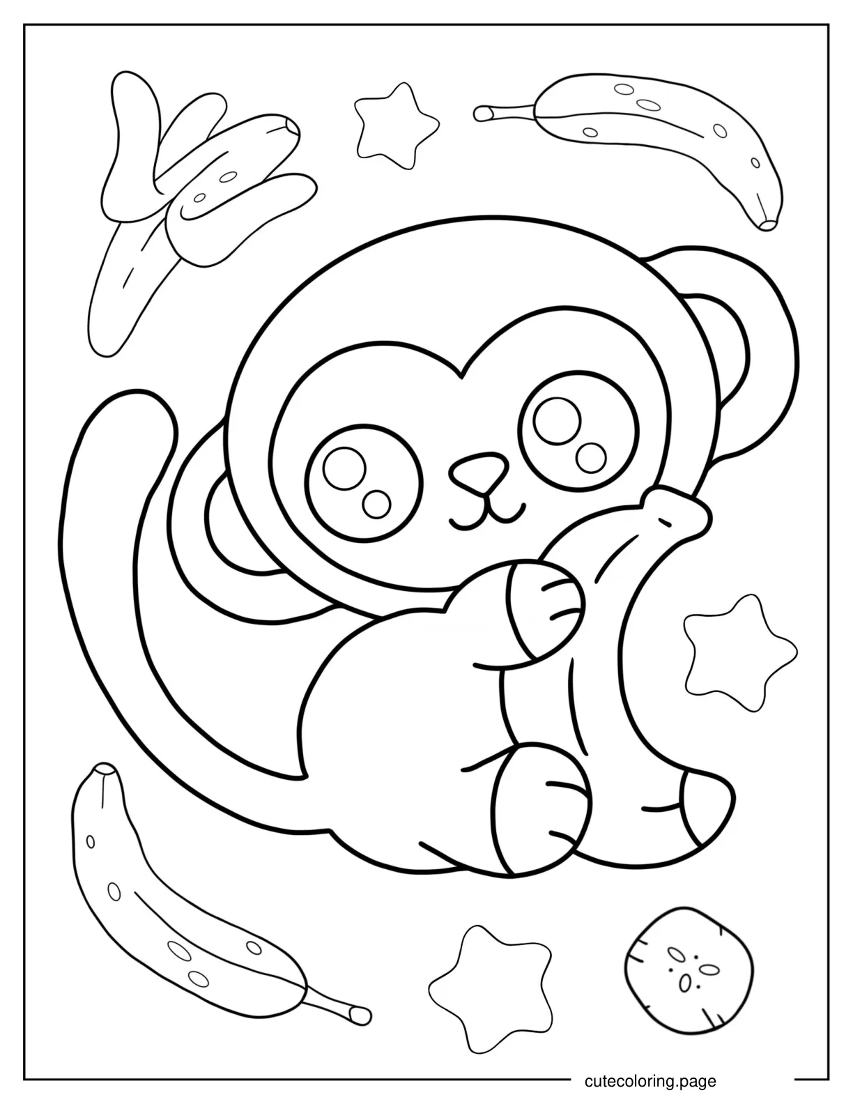 Chibi Monkey Hugging Banana Coloring Page coloring page