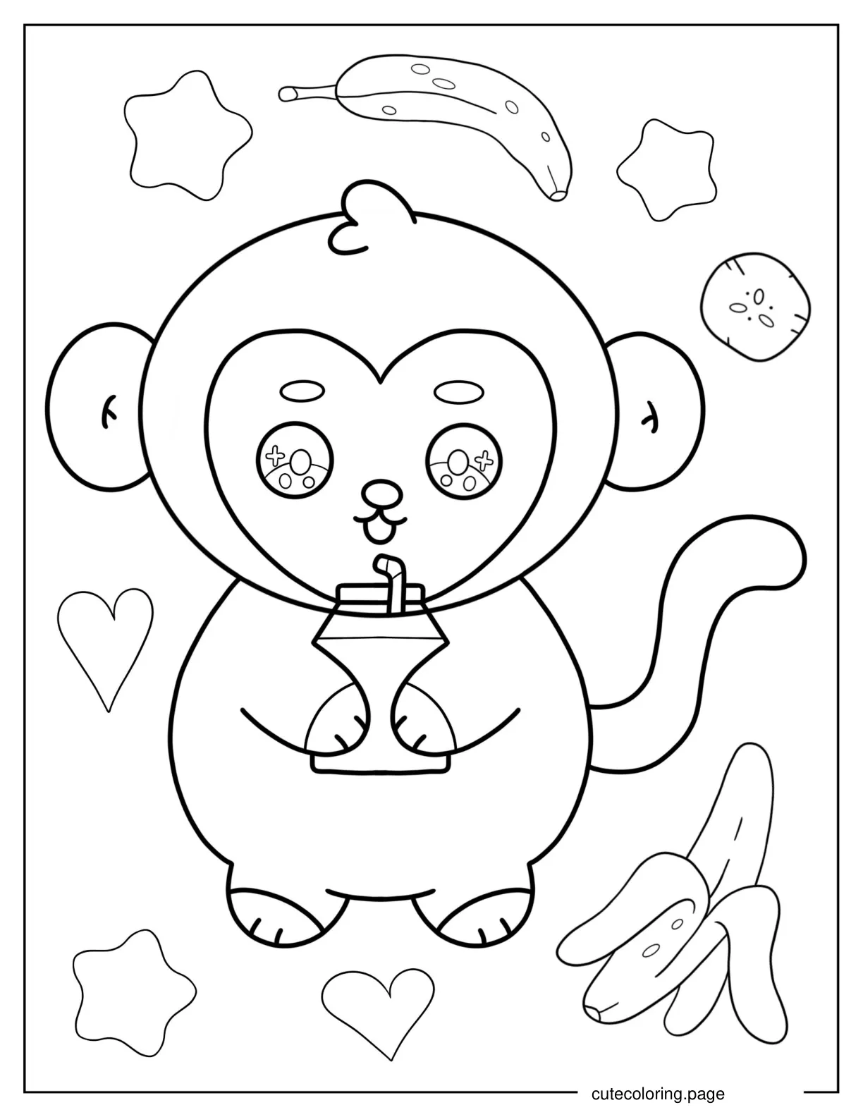 Cute Monkey Drinking Milk Coloring Sheet coloring page