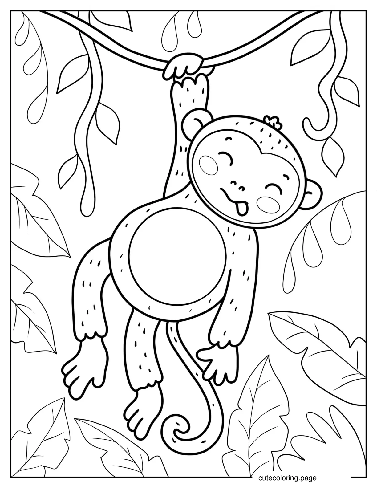 Happy Monkey Hanging From Vine coloring page