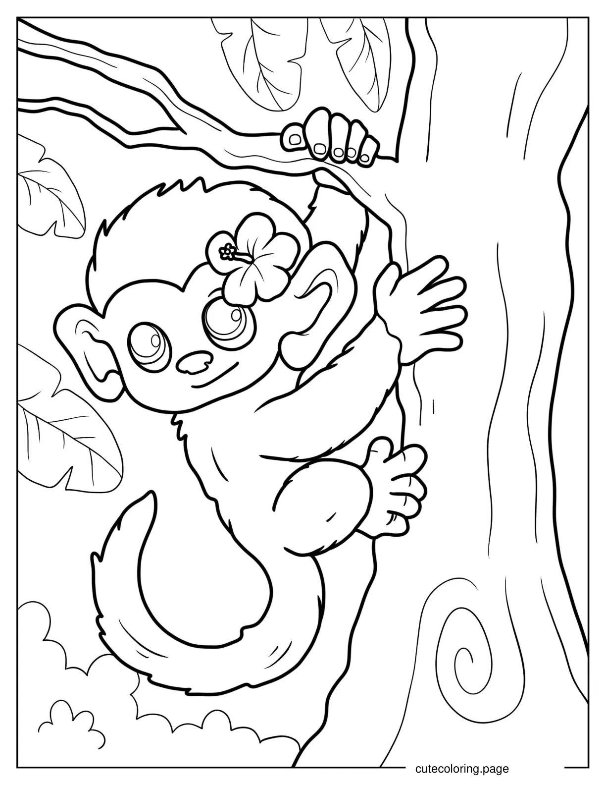 Kawaii Baby Monkey With Flower Behind Ear coloring page