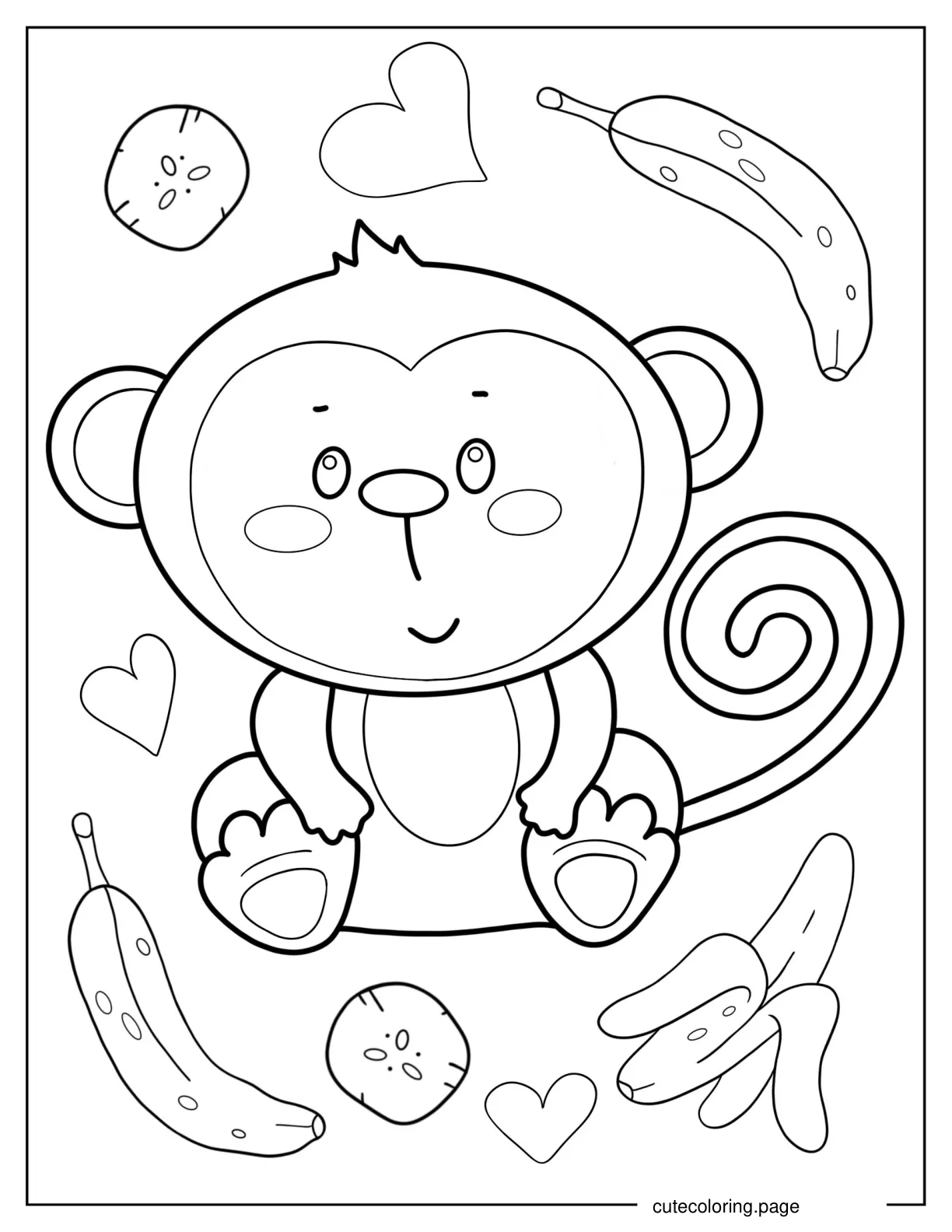 Kawaii Monkey With Curly Tail Coloring Page coloring page