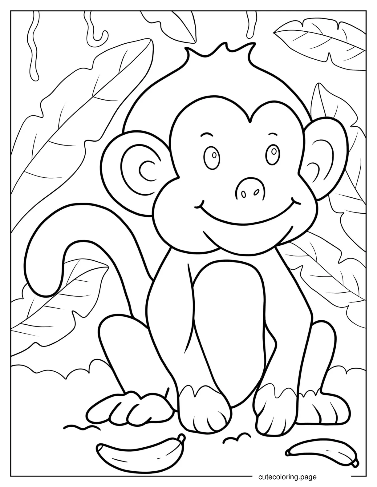 Smiling Baby Monkey In Forest Coloring Sheet coloring page