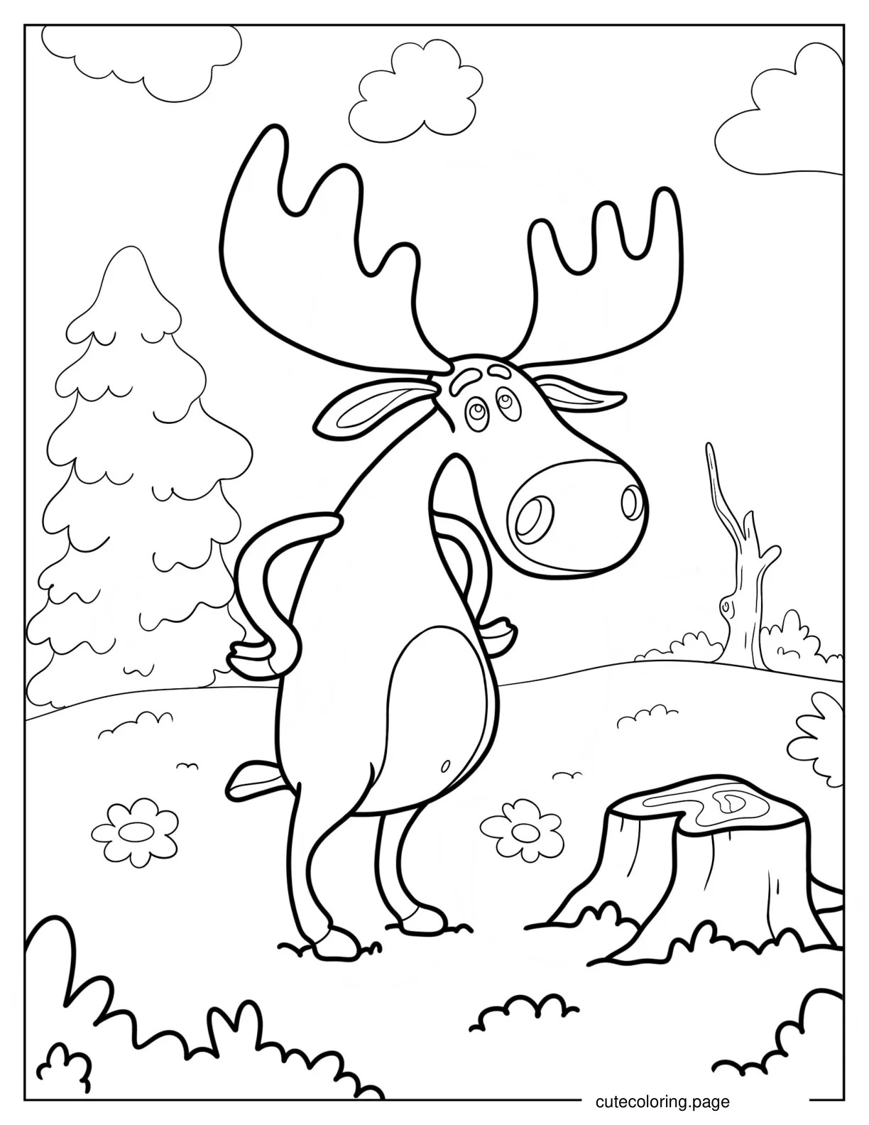 Cartoon Moose Standing With Hands On Hips Coloring Page For Kids coloring page