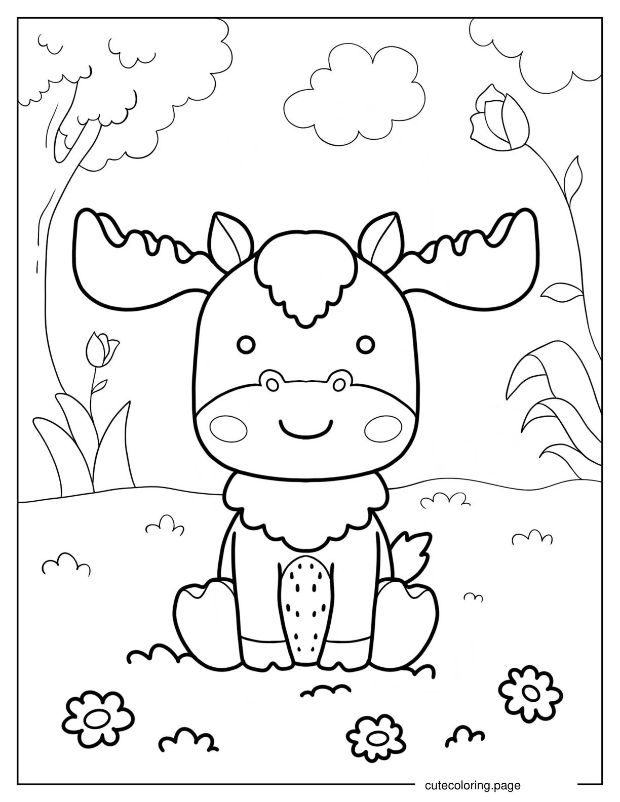 Chibi Moose Sitting On Grass Coloring Page coloring page