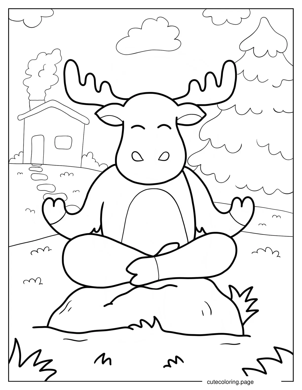 Moose Meditating On Rock Coloring Page coloring page