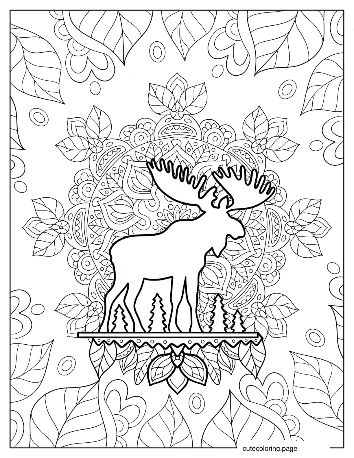 Moose Outline In Festive Mandala Coloring Page coloring page