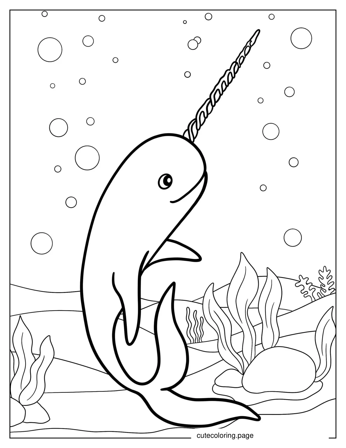 Easy Outline Of a Narwhal To Color For Kids coloring page