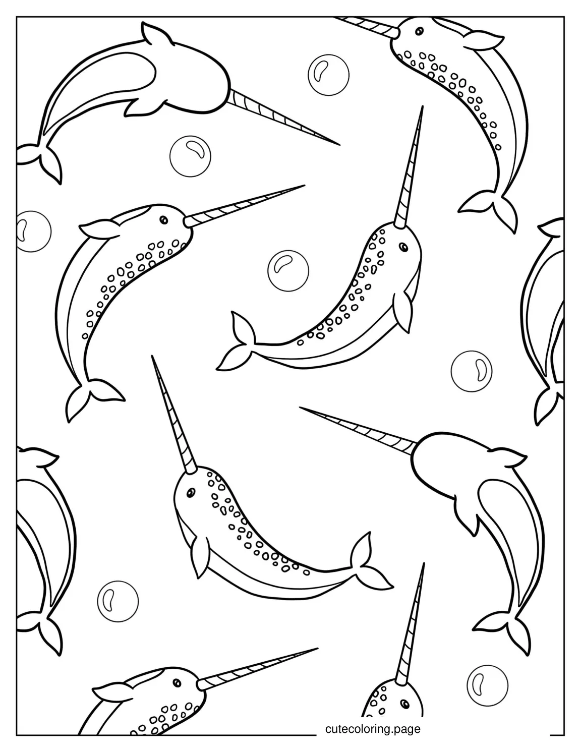 Narwhals Swimming In The Ocean To Color For Relaxation coloring page