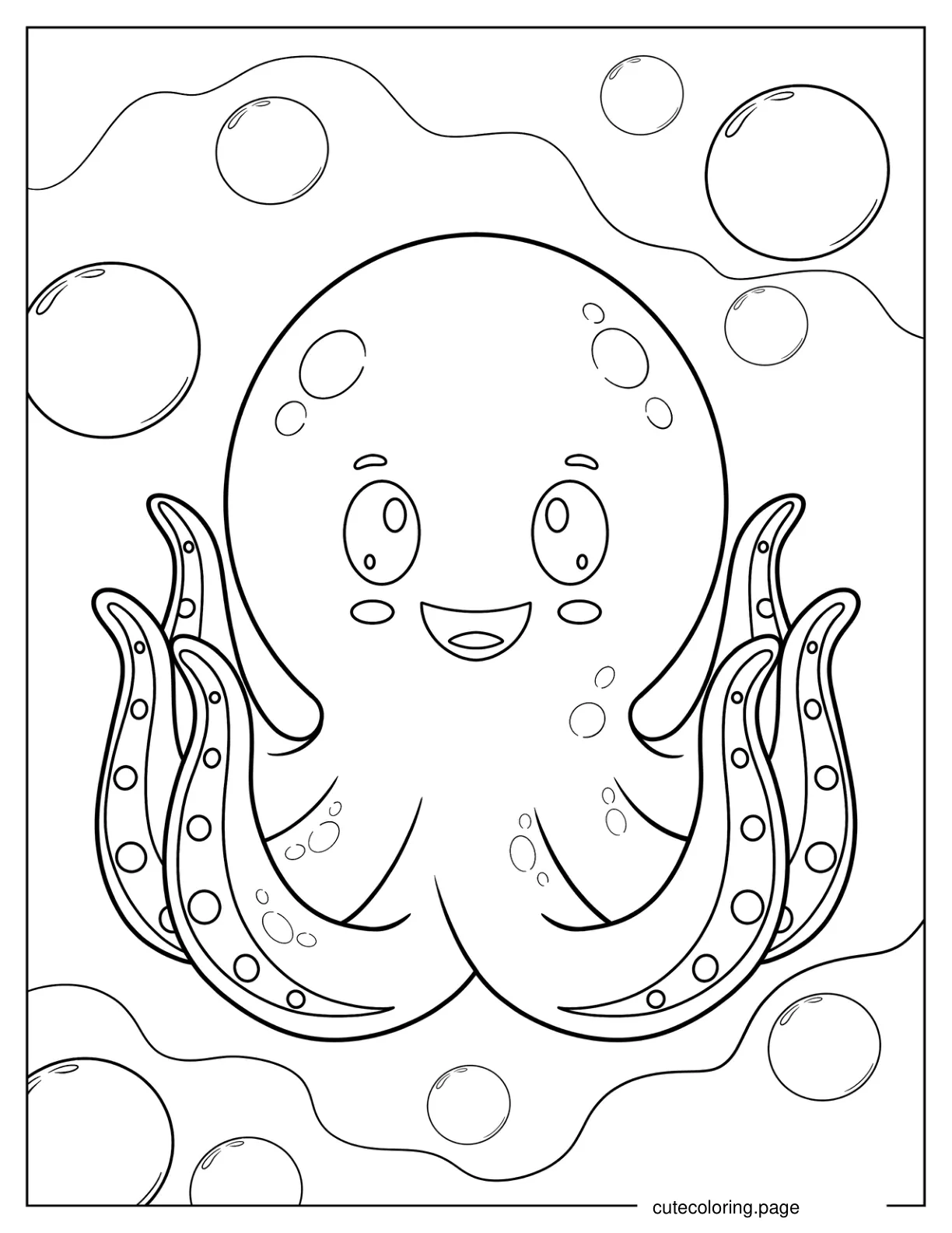 Cartoon Octopus With Bubbles Coloring Page coloring page