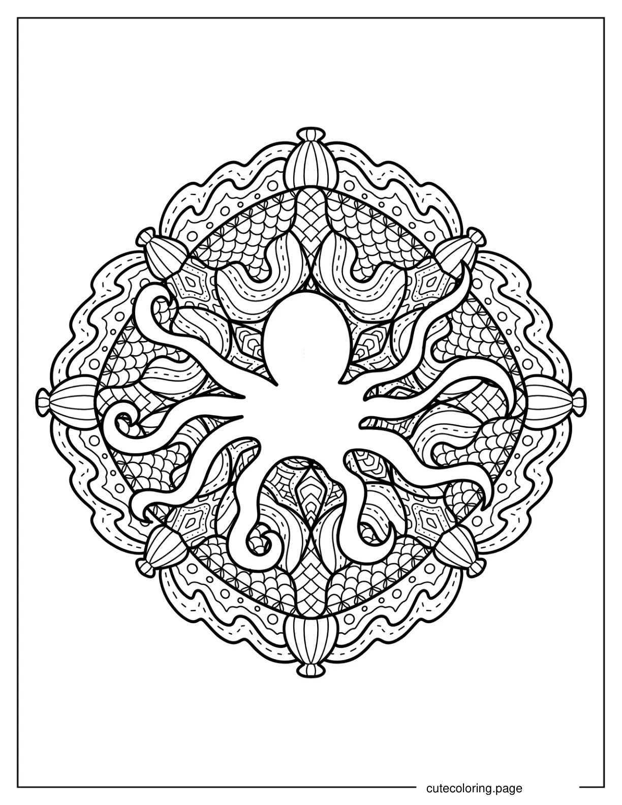 Intricate Nautical Mandala With Octopus In The Middle coloring page