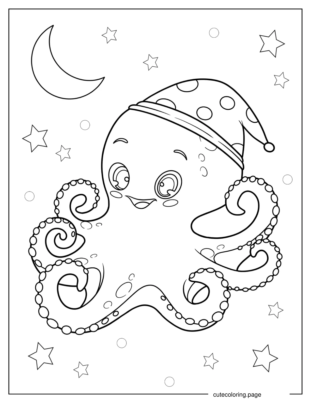 Octopus Wearing Night Cap Coloring Page coloring page