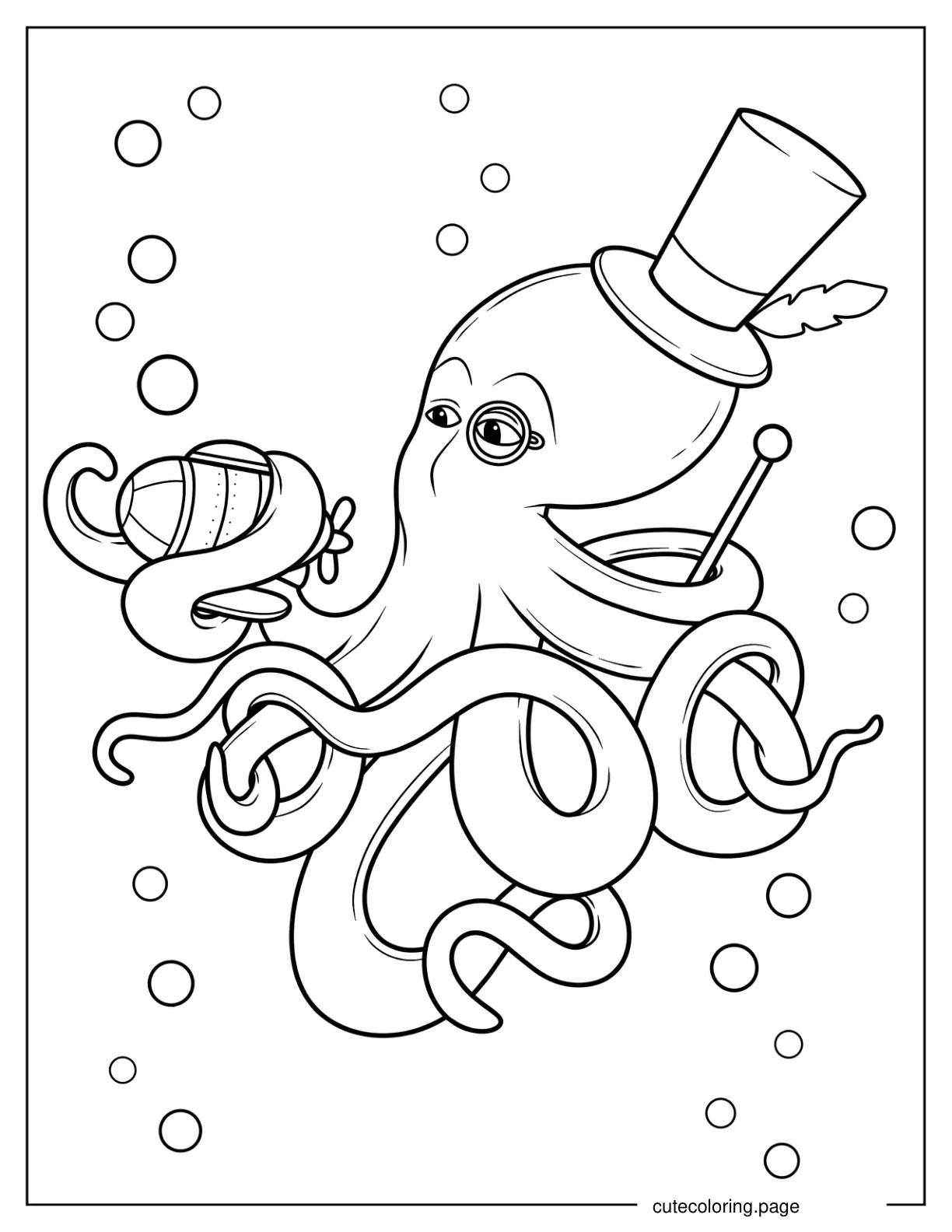 Octopus With Monocle And Top Hat Coloring Page coloring page