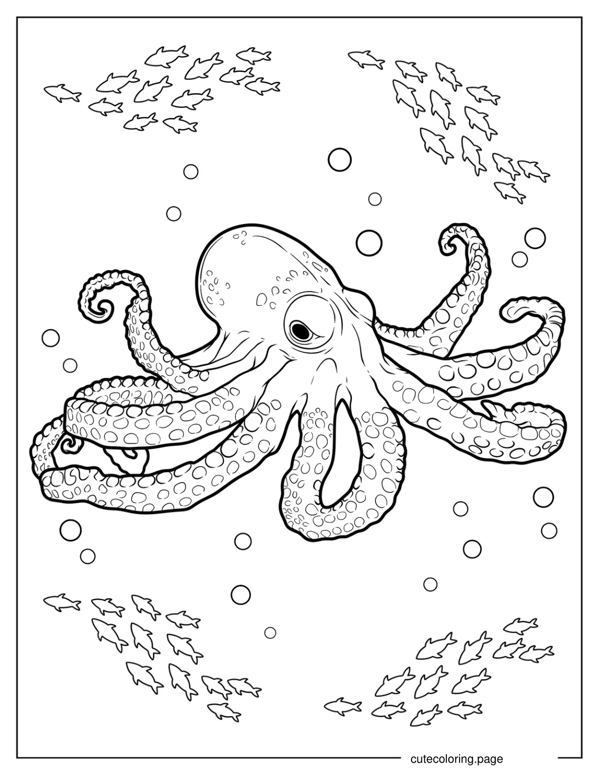 Scary Octopus Swimming In The Ocean coloring page