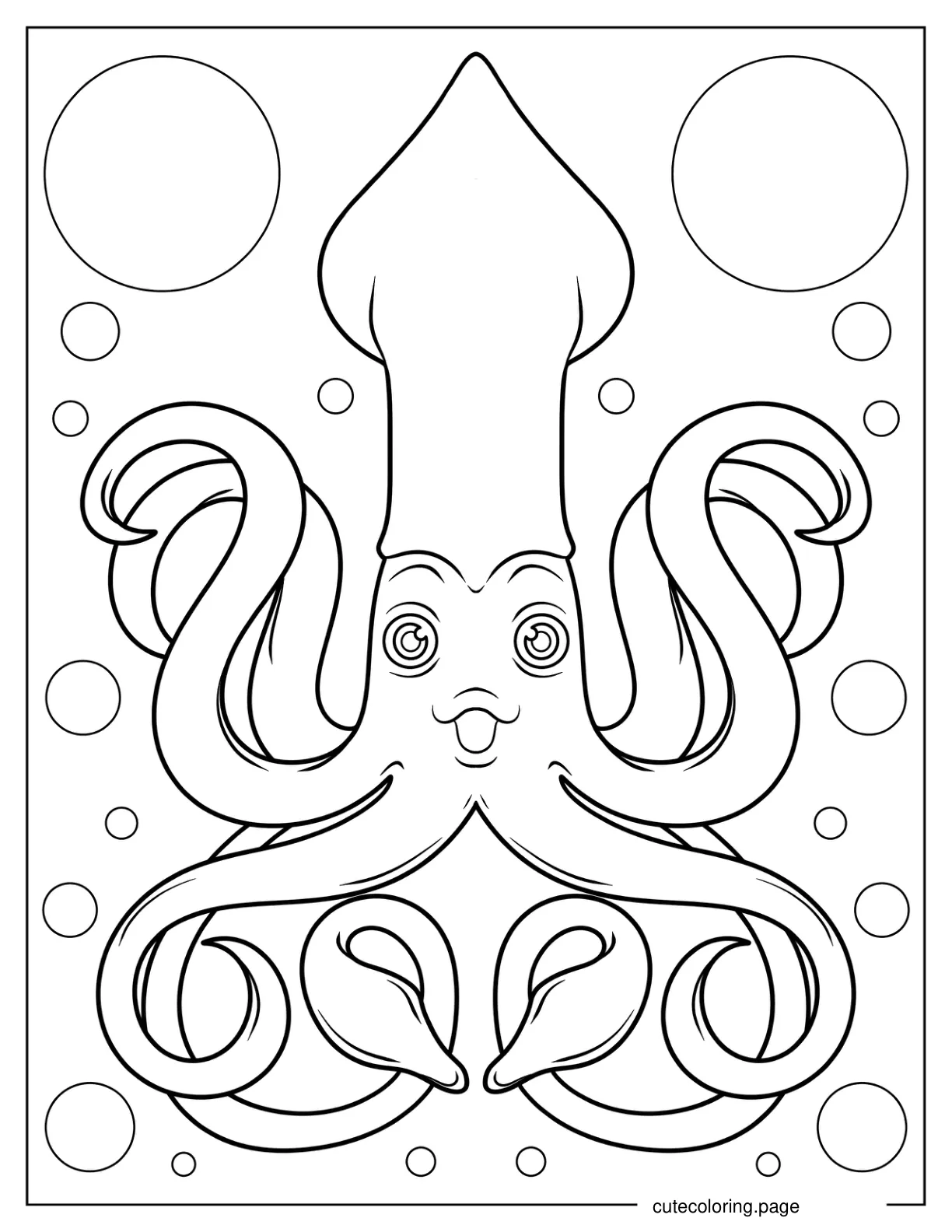 Smiling Octopus Squid Coloring Page For Kids coloring page