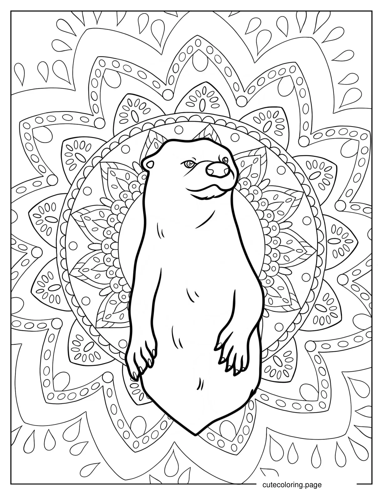 Adult Otter Standing In Front Of Mandala Coloring Sheet coloring page