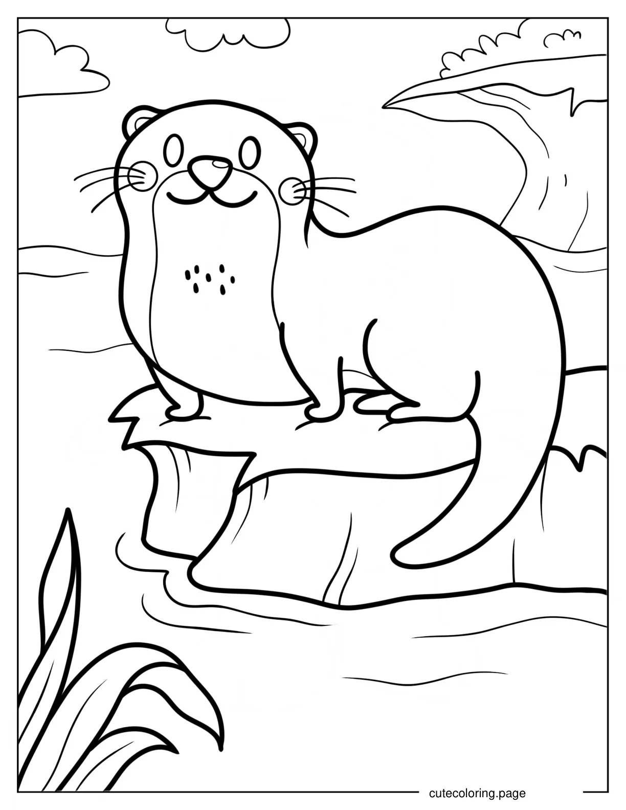 Cute Cartoon Otter On The Beach Coloring Sheet For Preschoolers coloring page