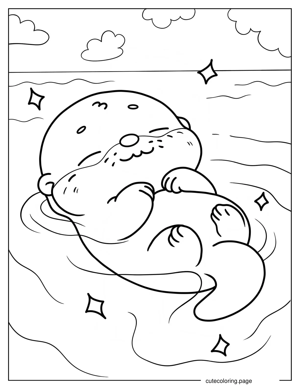 Cute Otter Sleeping In The Water Coloring Page coloring page