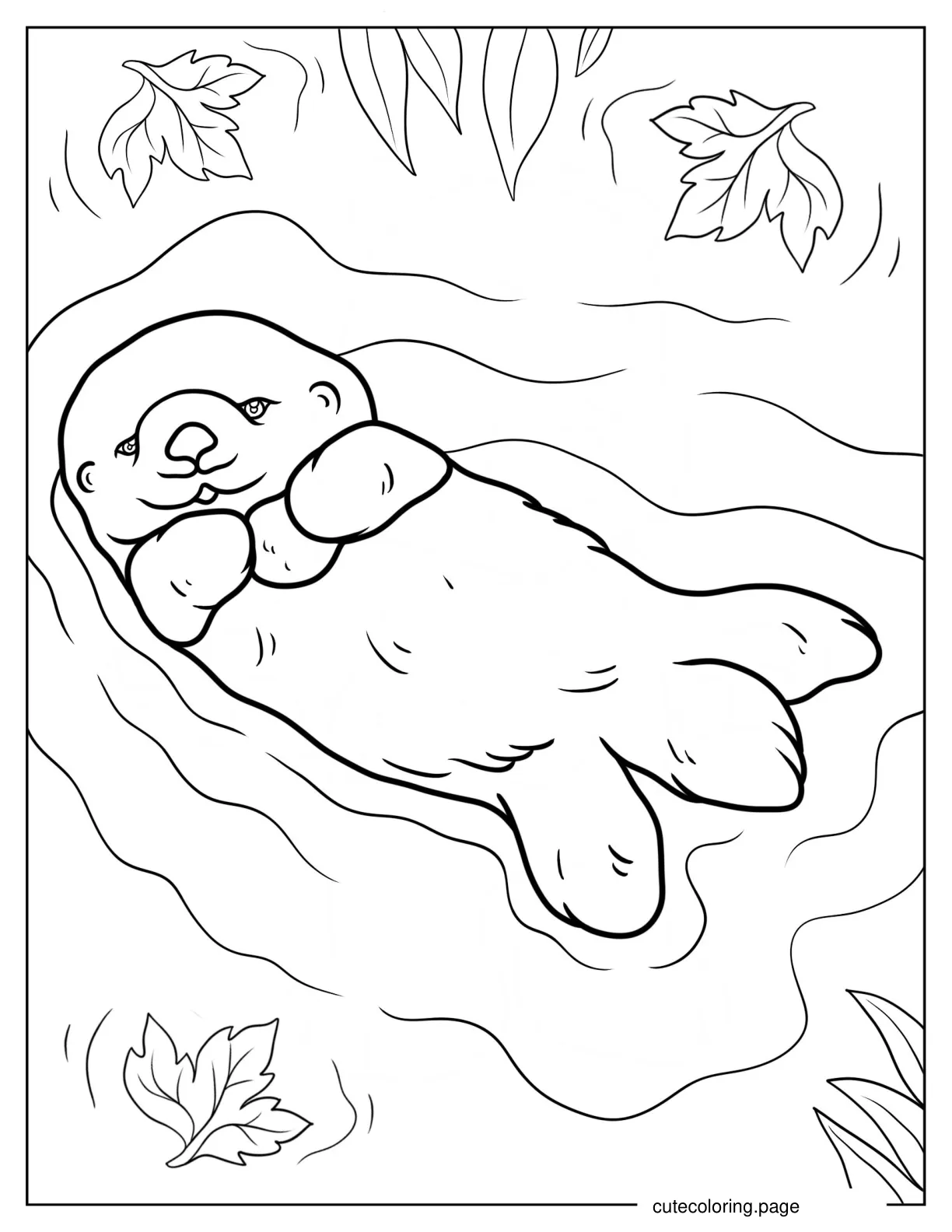 Furry Otter Floating In The Water Coloring Sheet coloring page