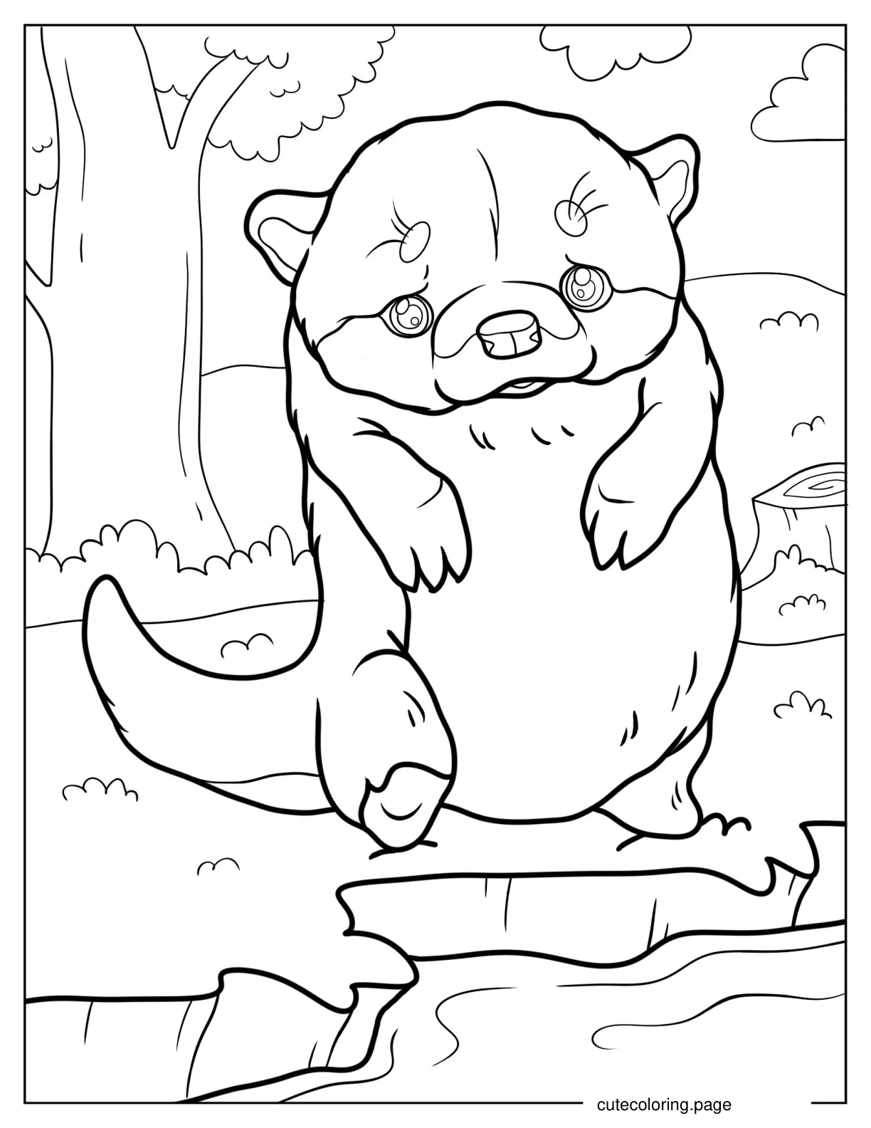 Kawaii Otter In The Forest Coloring Page For Kids coloring page