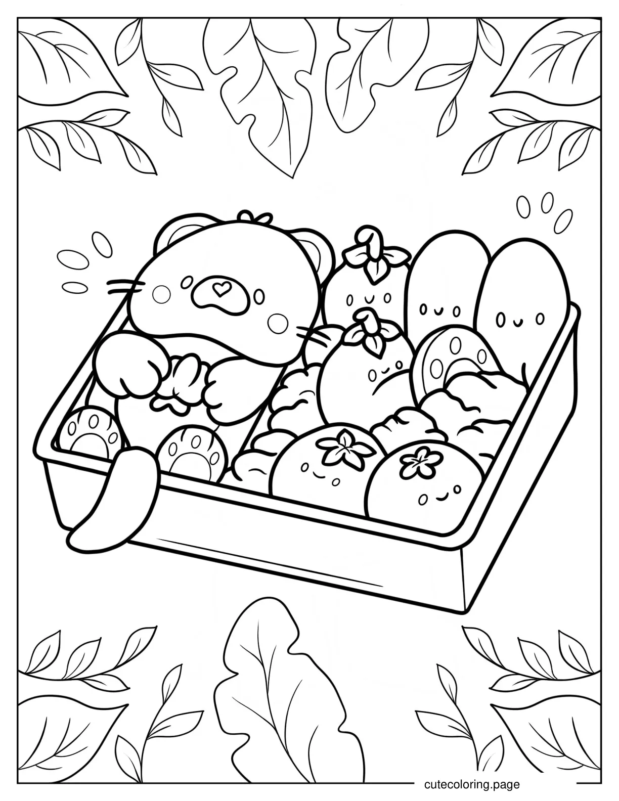 Otter In Bento Box With Cartoon Food coloring page