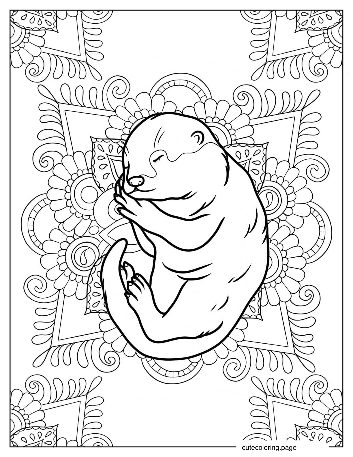 Otter Sleeping On Mandala Coloring Page coloring page