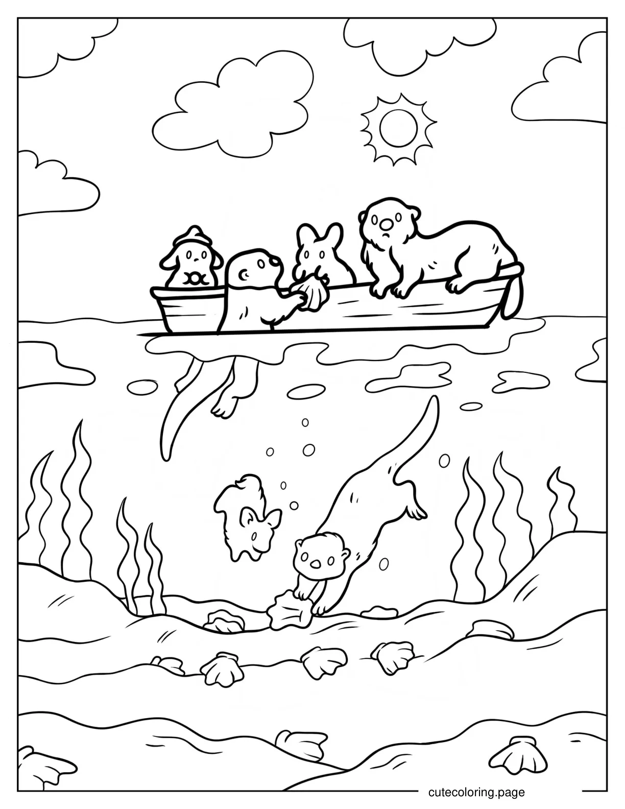 Otters Floating On Log coloring page