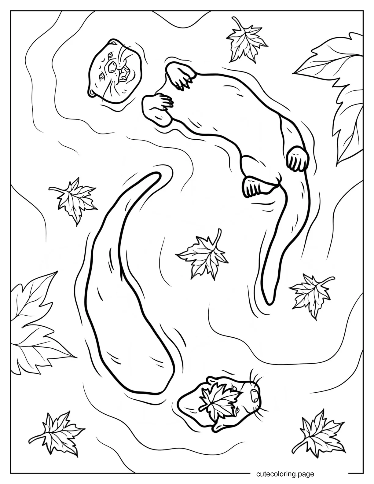 Realistic Otter Floating On River Coloring Page coloring page