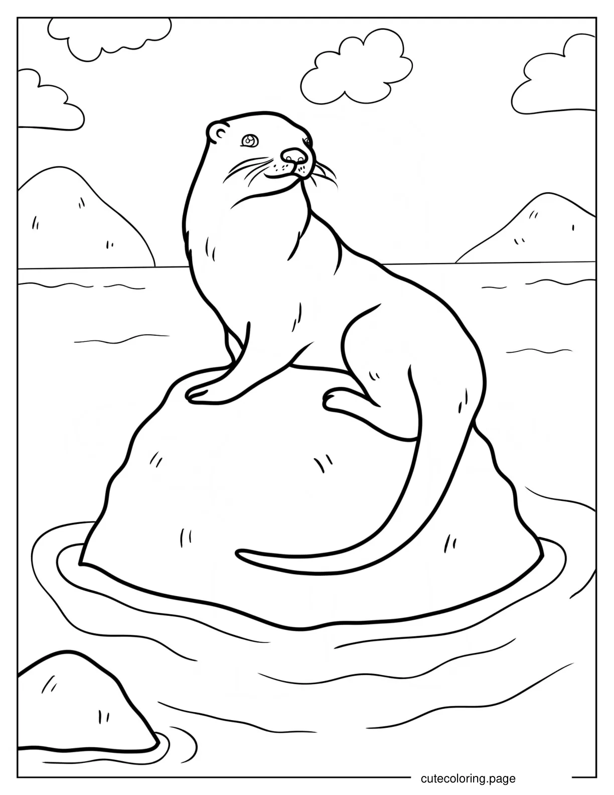 Realistic Otter Sitting On Rock coloring page