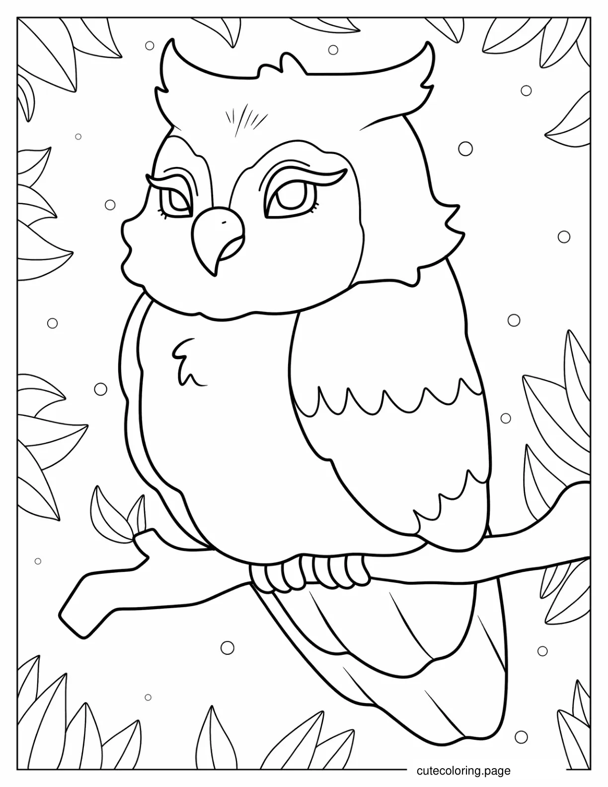 Cute Owl Sitting In Tree During Night coloring page