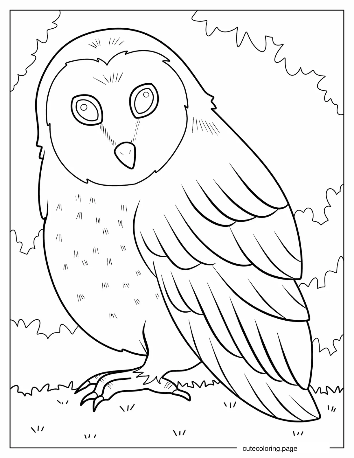 Large Owl Walking On Forrest Floor coloring page