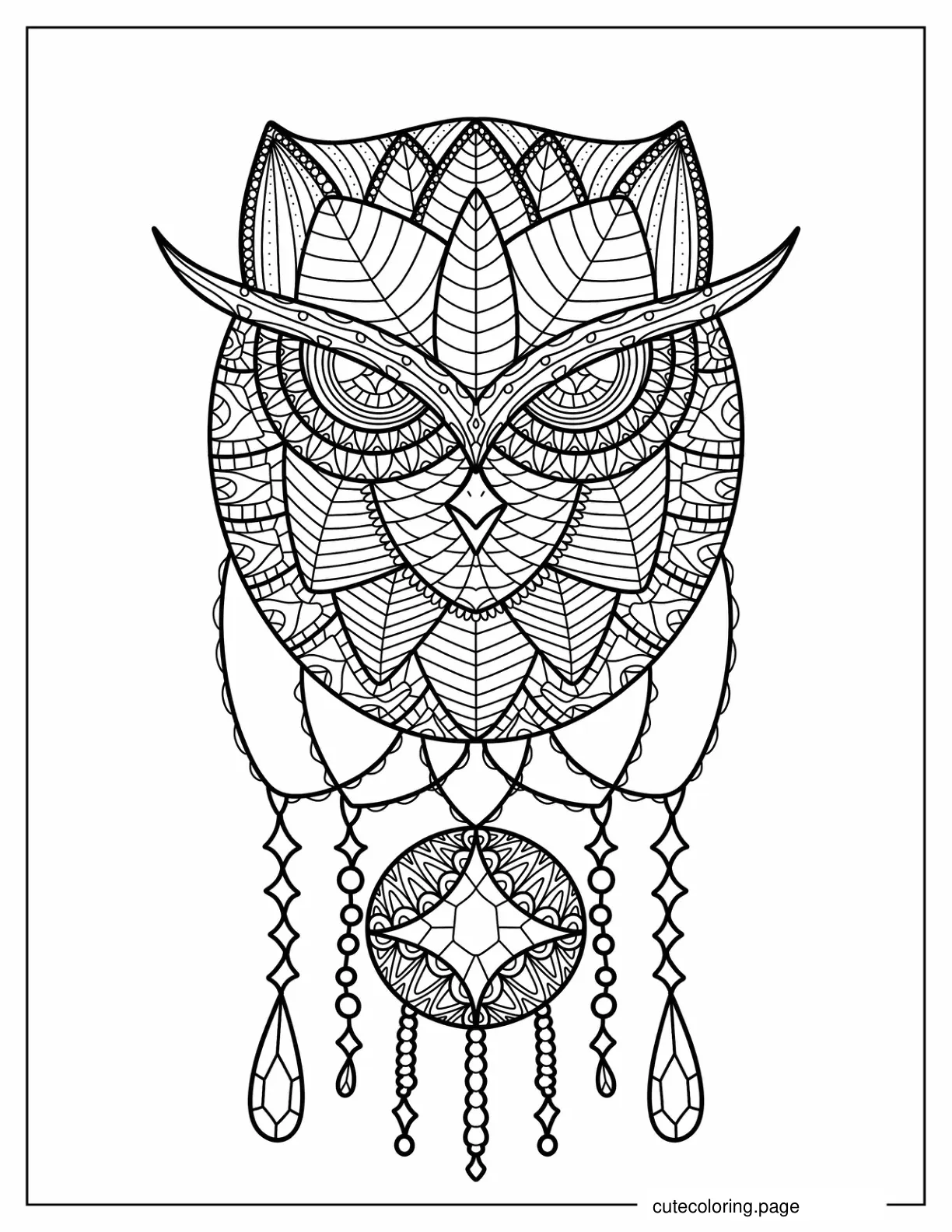 Owl Mandala Dreamcatcher Coloring Page coloring page