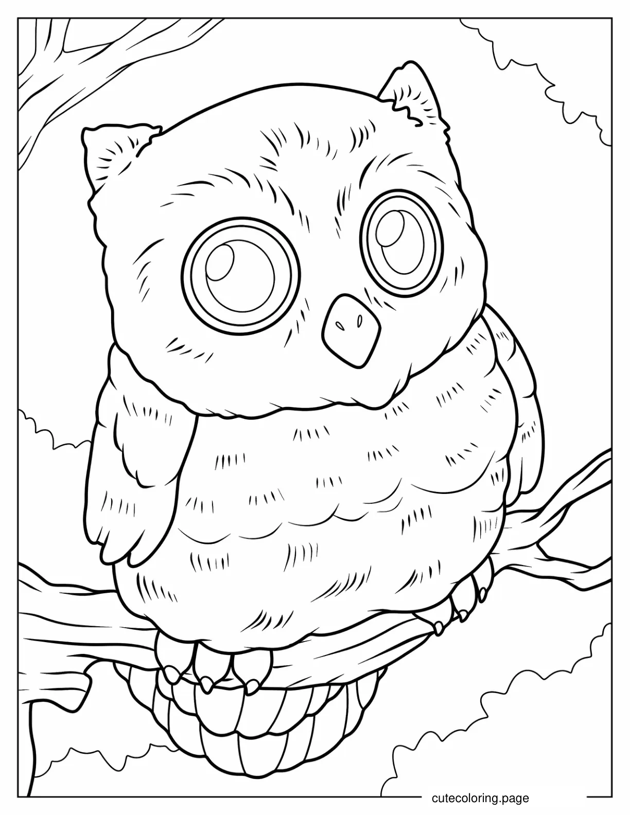 Owl Sitting On Branch With Big Eyes coloring page