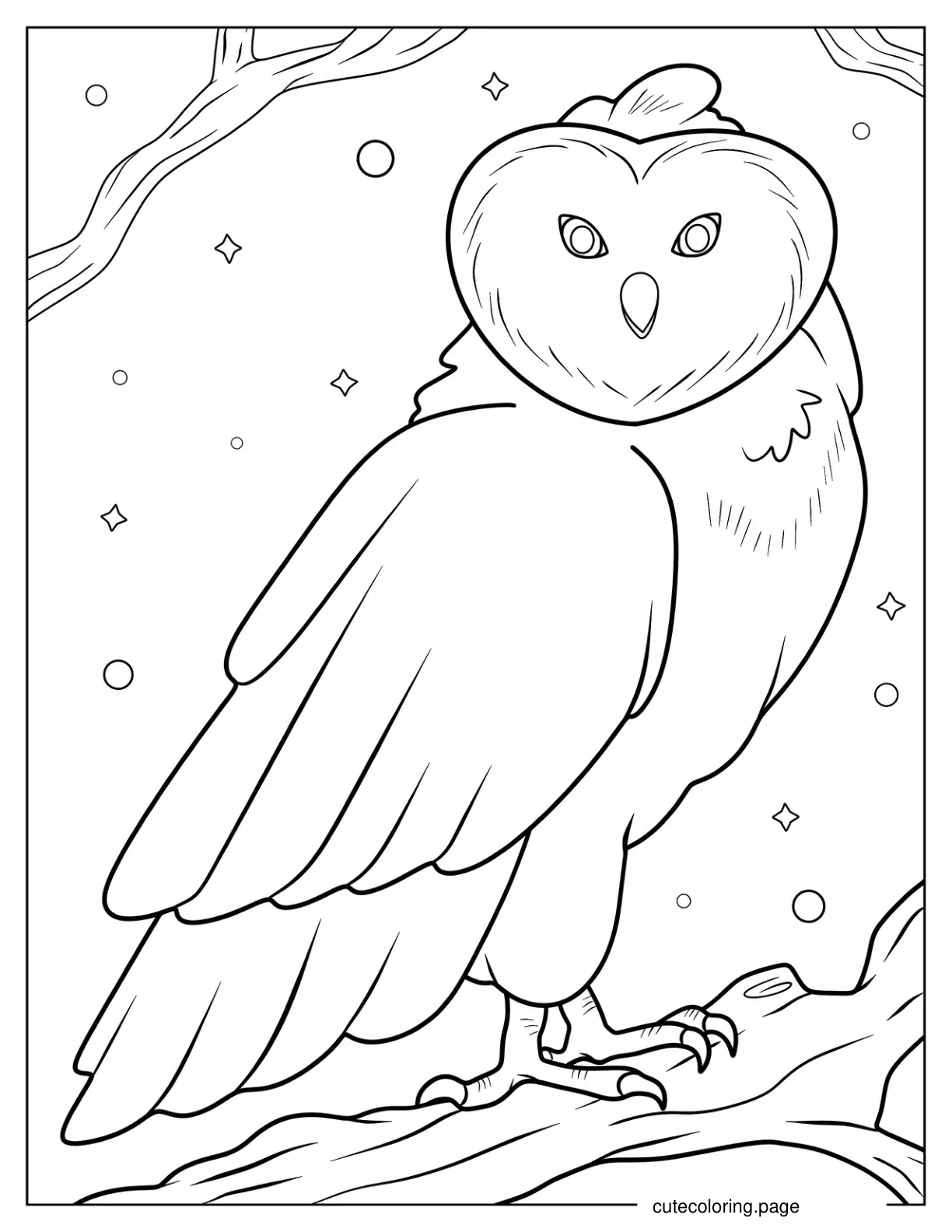 Simple Barn Owl In Snow To Color coloring page