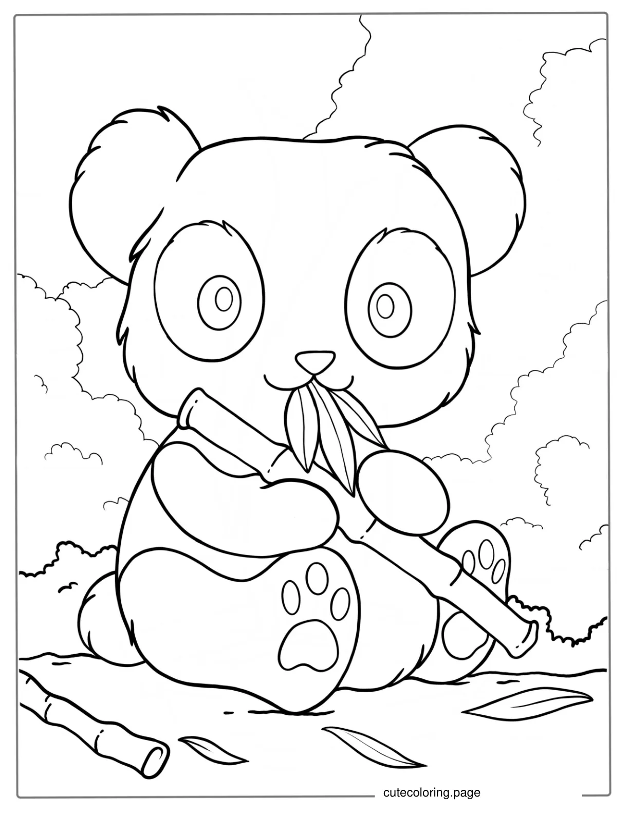 Baby Panda Eating Bamboo Coloring Page coloring page