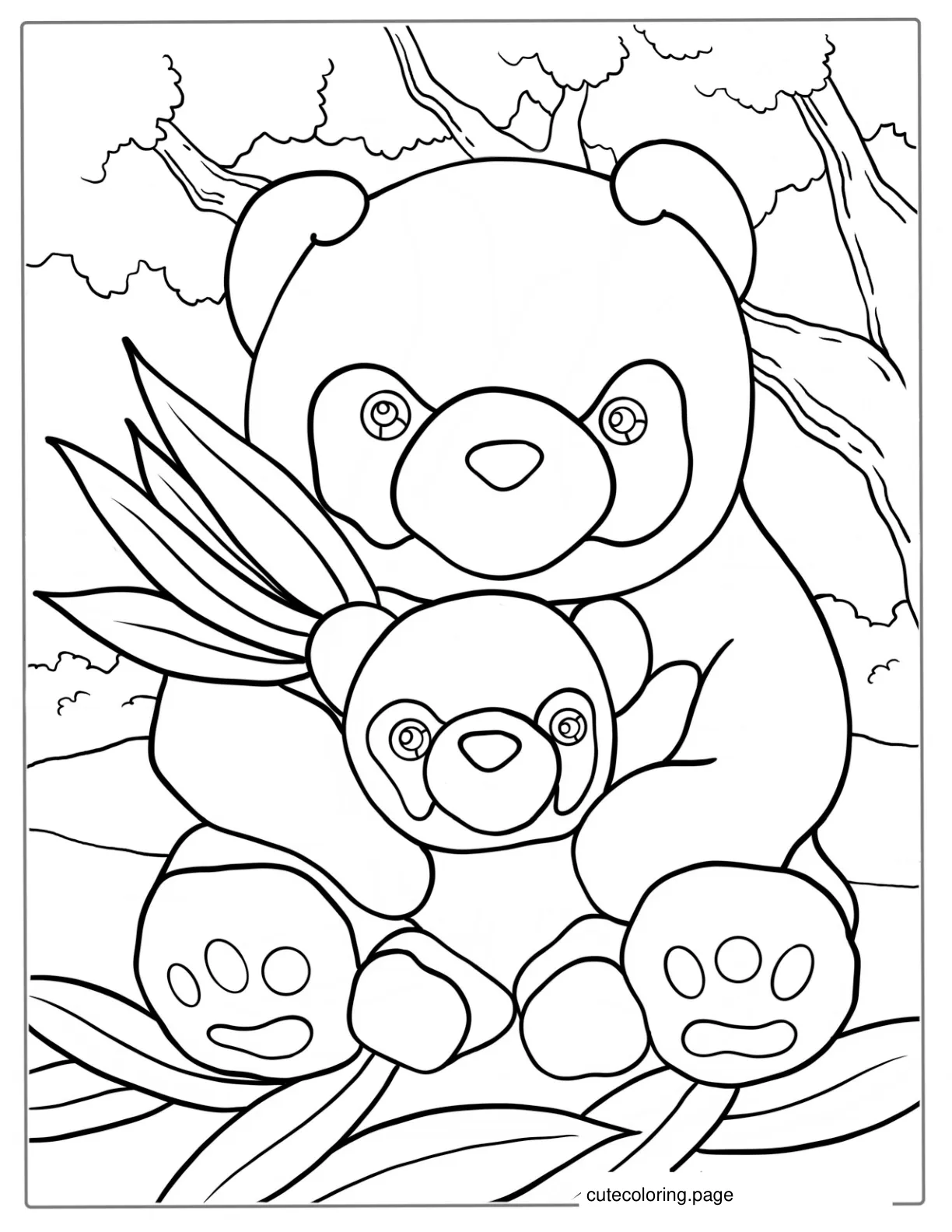 Cartoon Panda With Baby Coloring For Kids coloring page