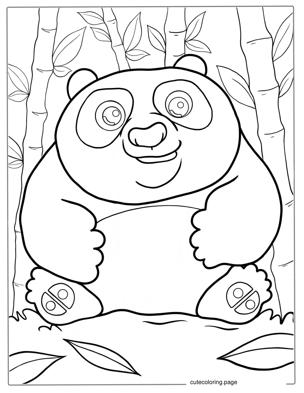 Cute Outline Of Panda With Bamboo coloring page