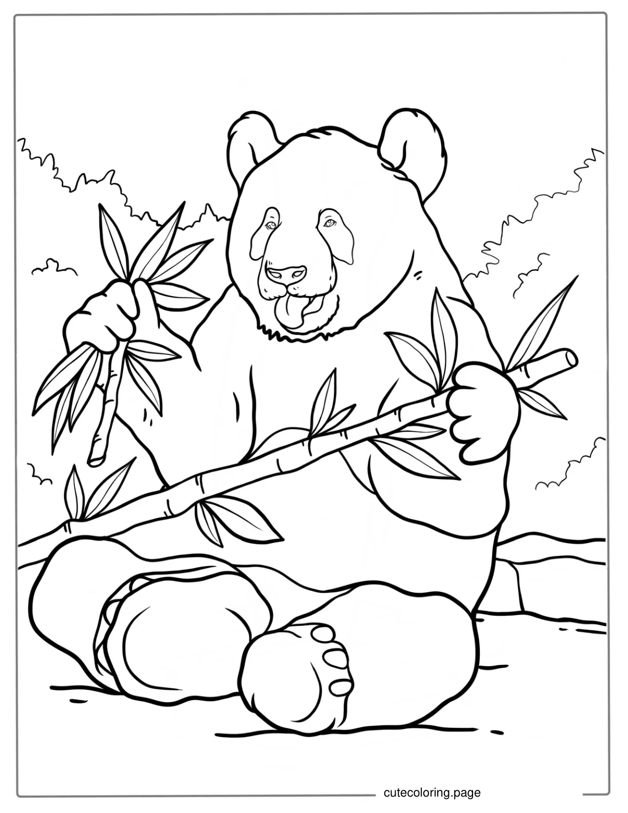 Giant Panda Sitting And Eating Bamboo coloring page