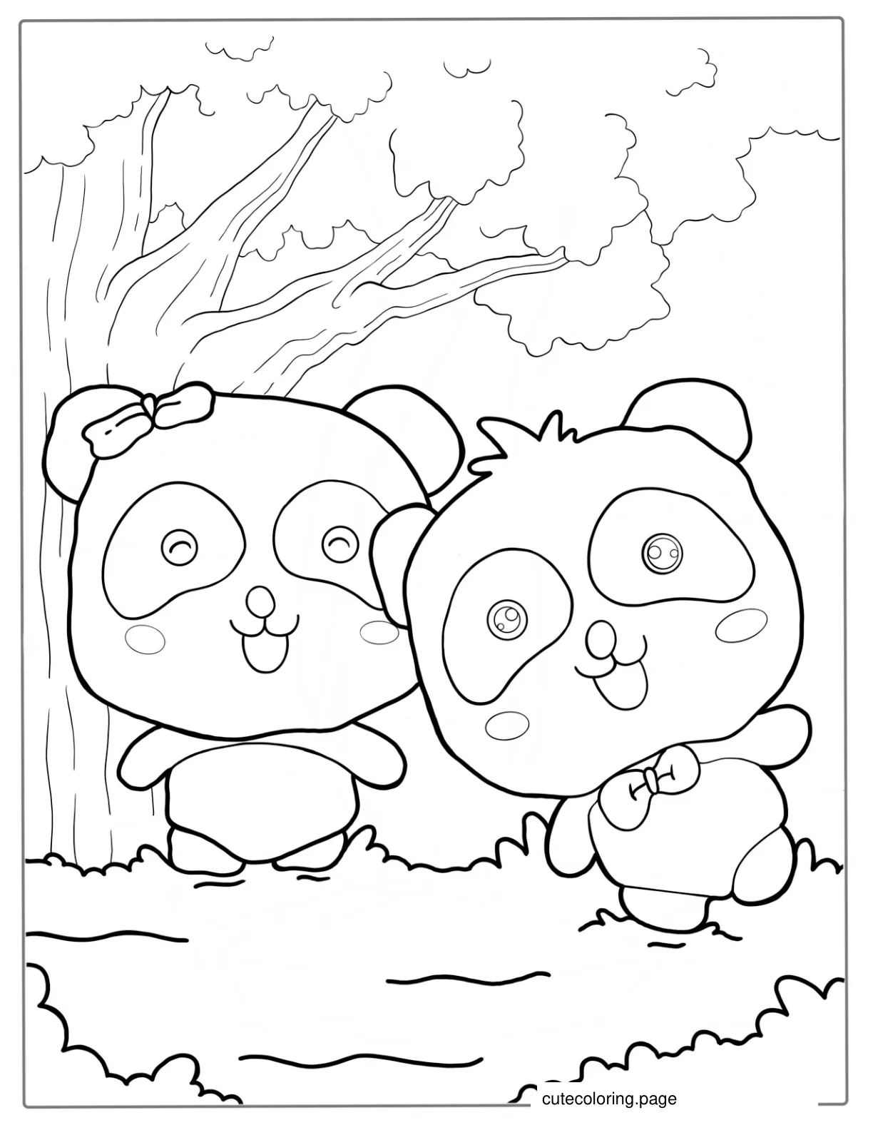 Two Cute Kawaii Pandas coloring page