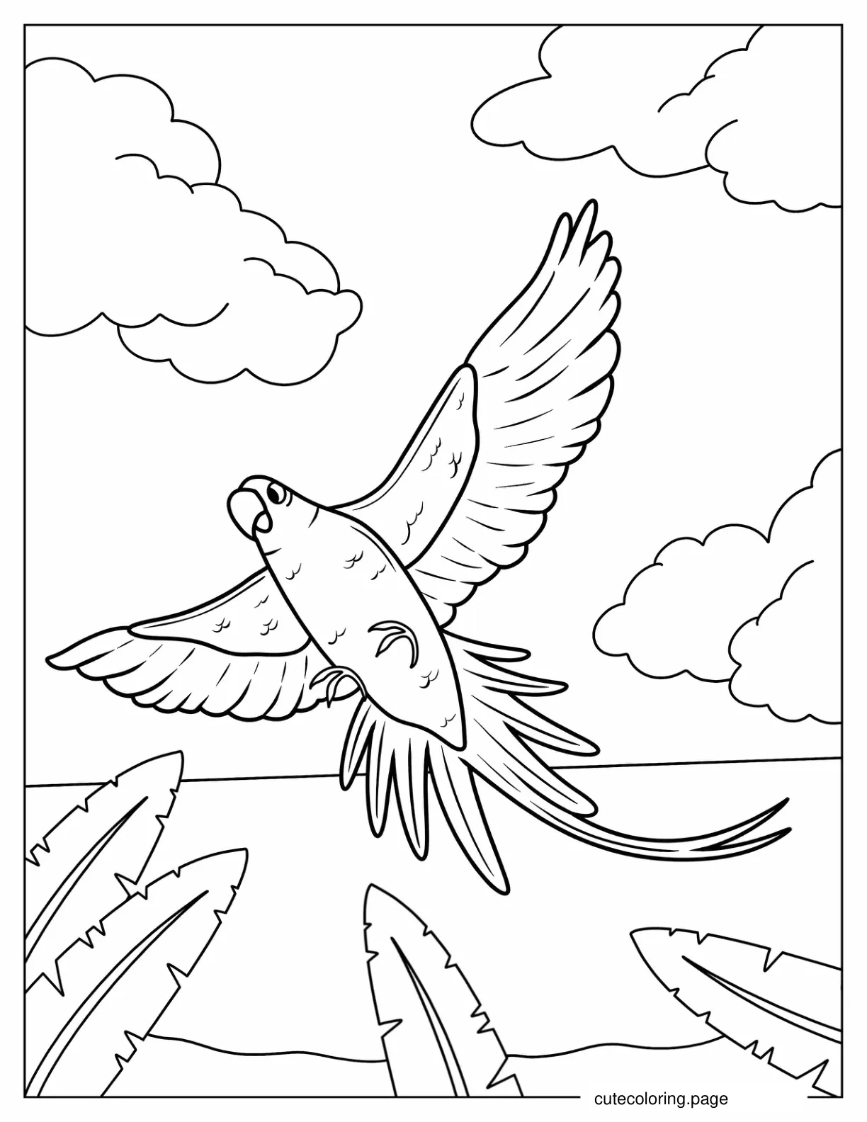 Tropical Parrot Flying In Jungle coloring page