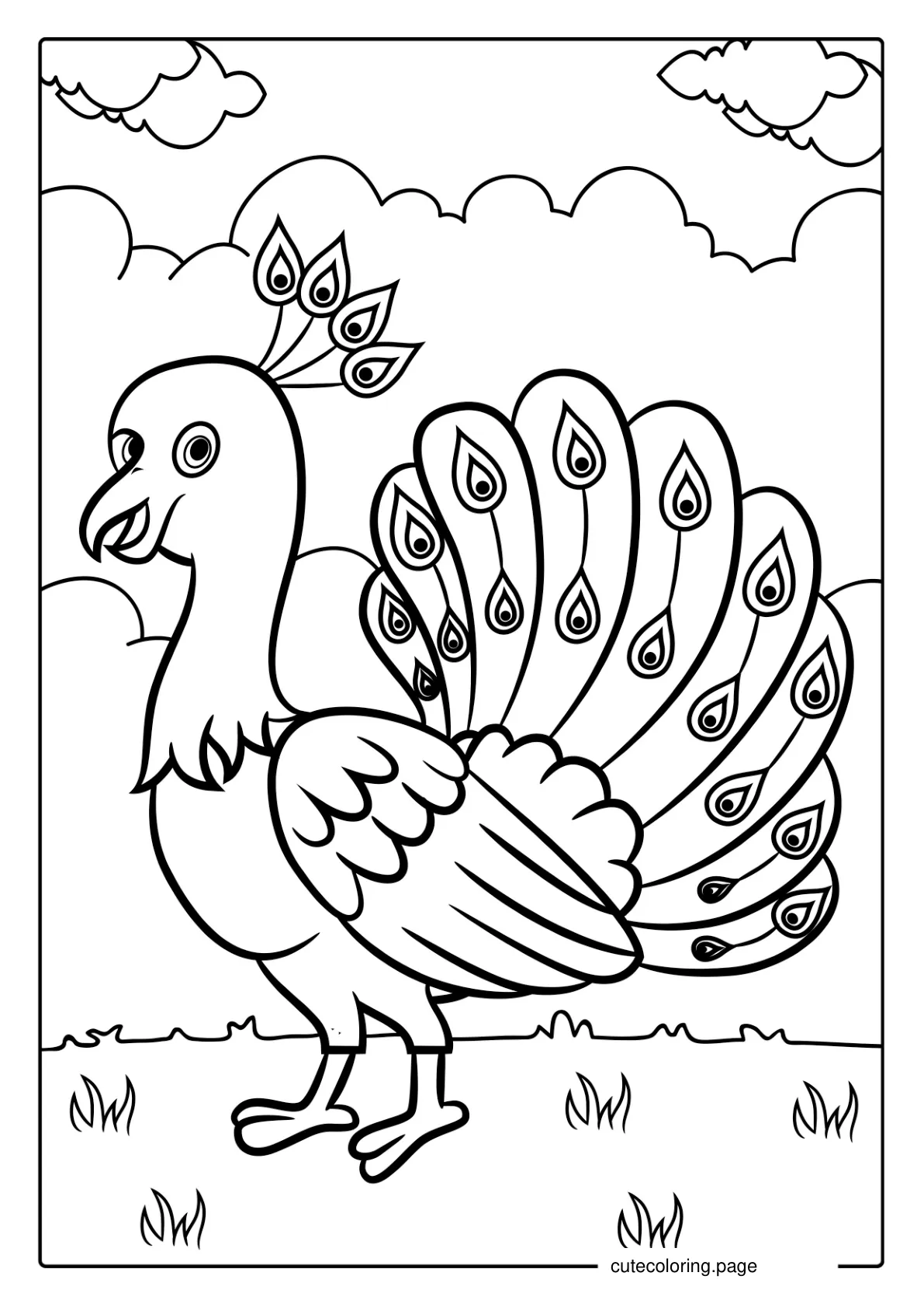 Cartoon Peacock Coloring For Kids coloring page