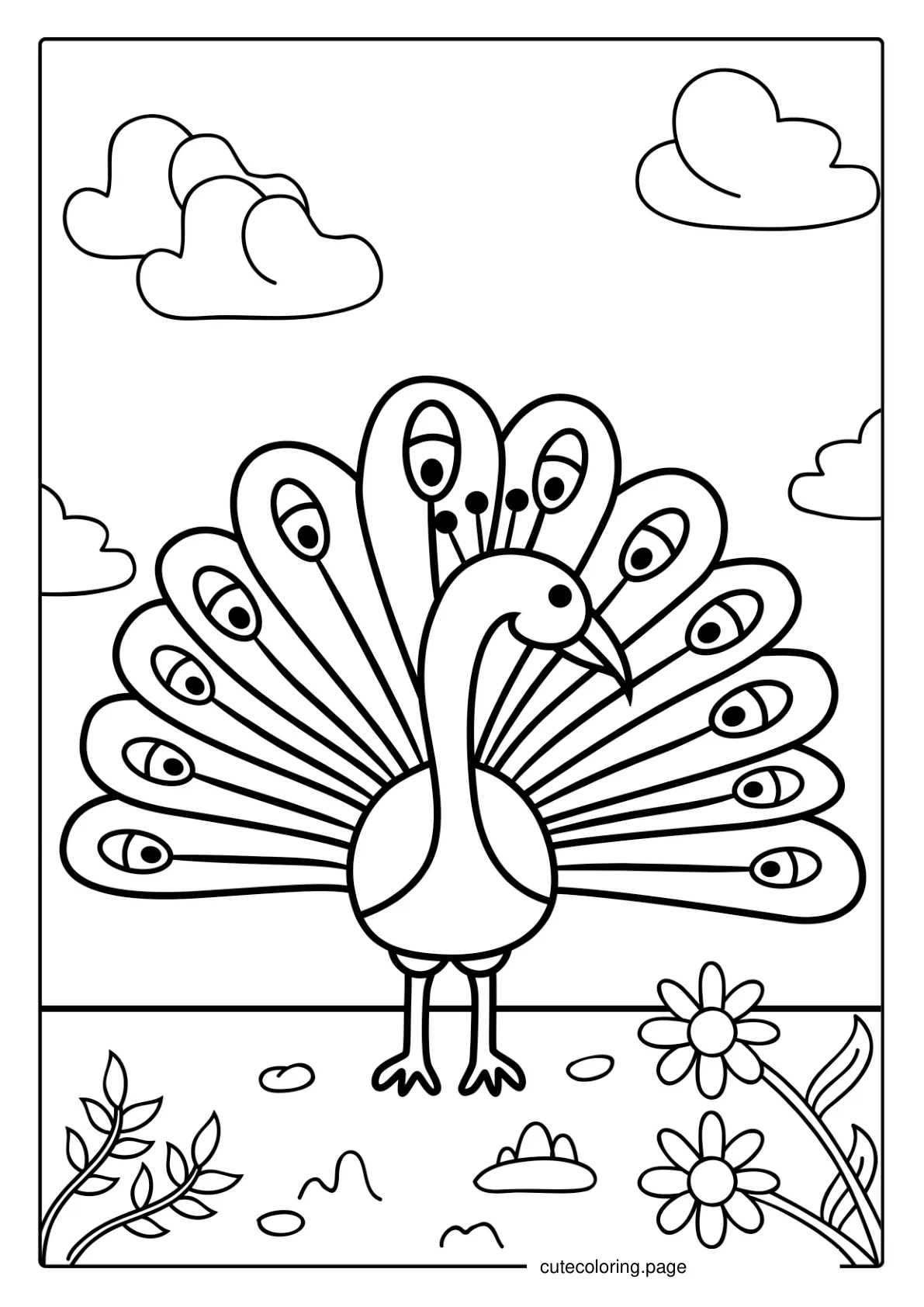 Cute Peacock Coloring Picture For Preschoolers coloring page