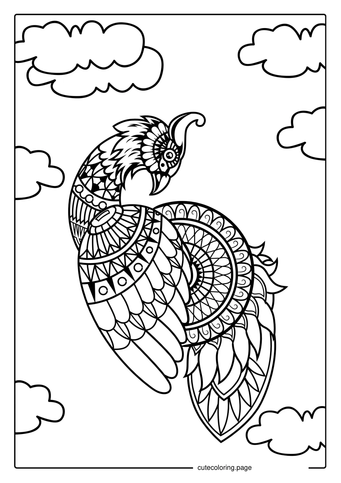 Detailed Peacock Coloring Page For Adults coloring page