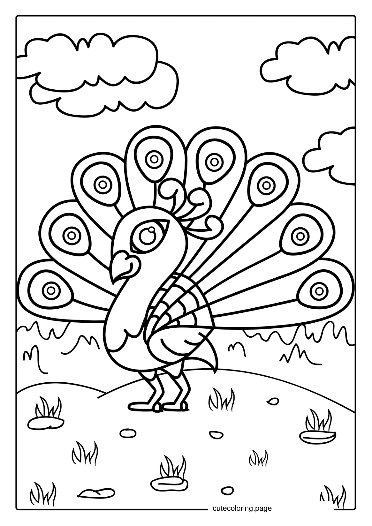 Easy Peacock Coloring Page For Preschoolers coloring page