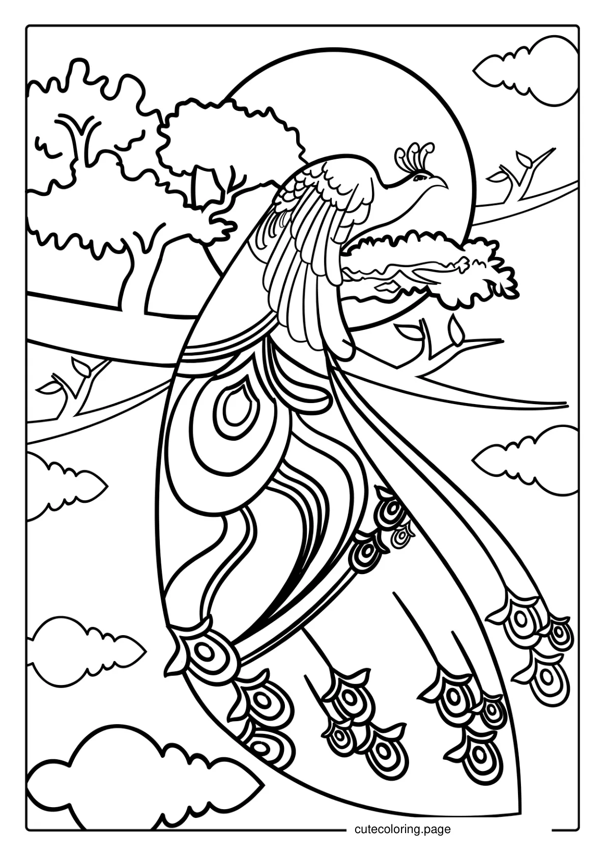 Japan Inspired Peacock Coloring Art coloring page